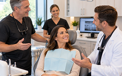 Dentist introducing patients